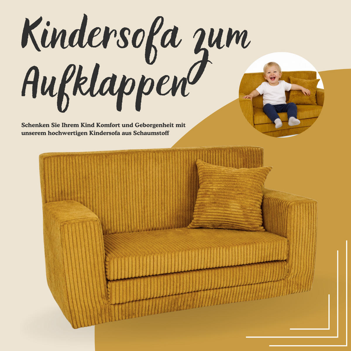KINDERSOFA aus Kuschel-Cord in Honigfarben - Honig, Textil (83/47/43cm) - Fortisline