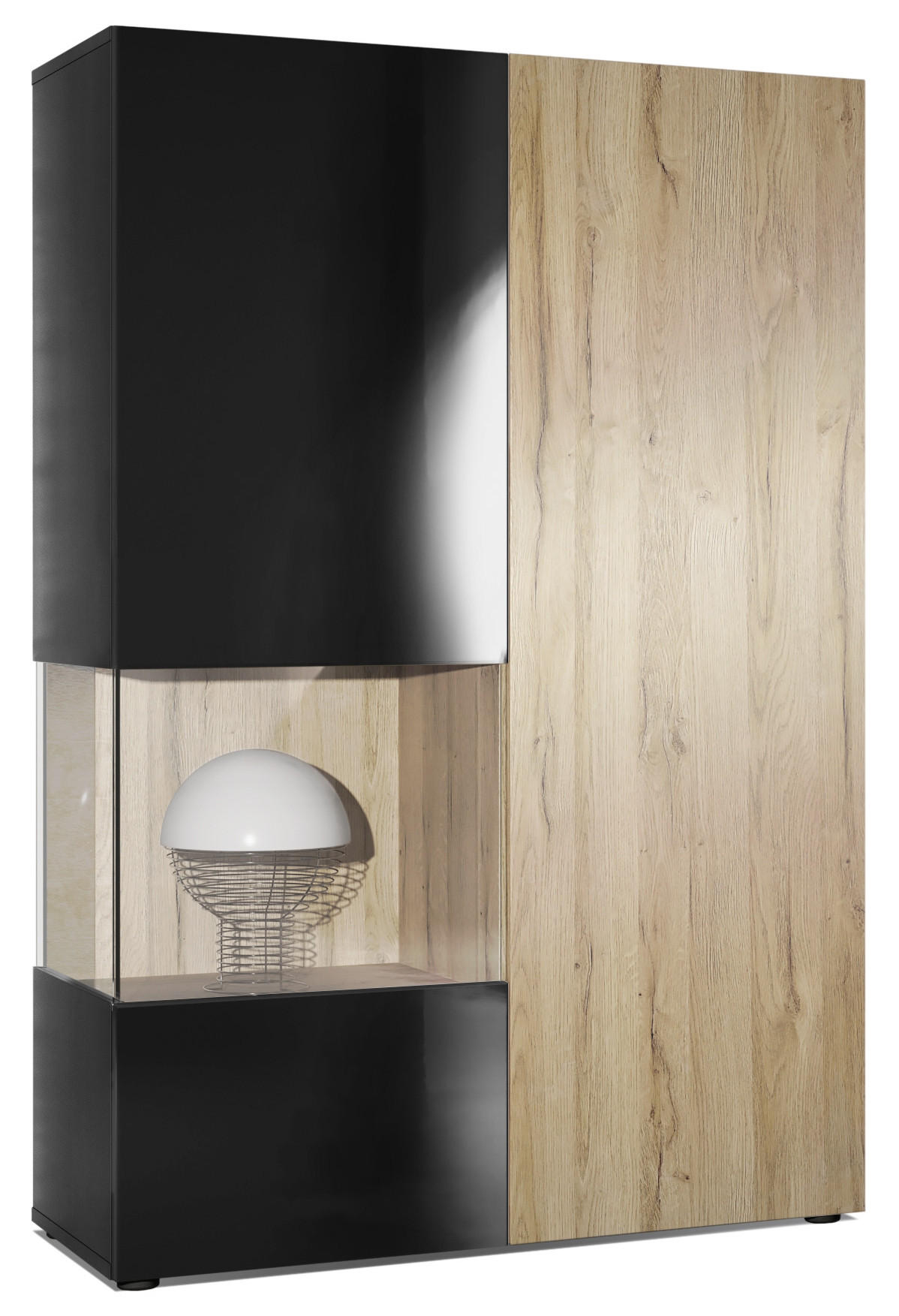 VITRINE Morena Tür und Einsatz in Eiche Natur - Eichefarben, Holzwerkstoff (91.5/136.5/37cm) - Vladon