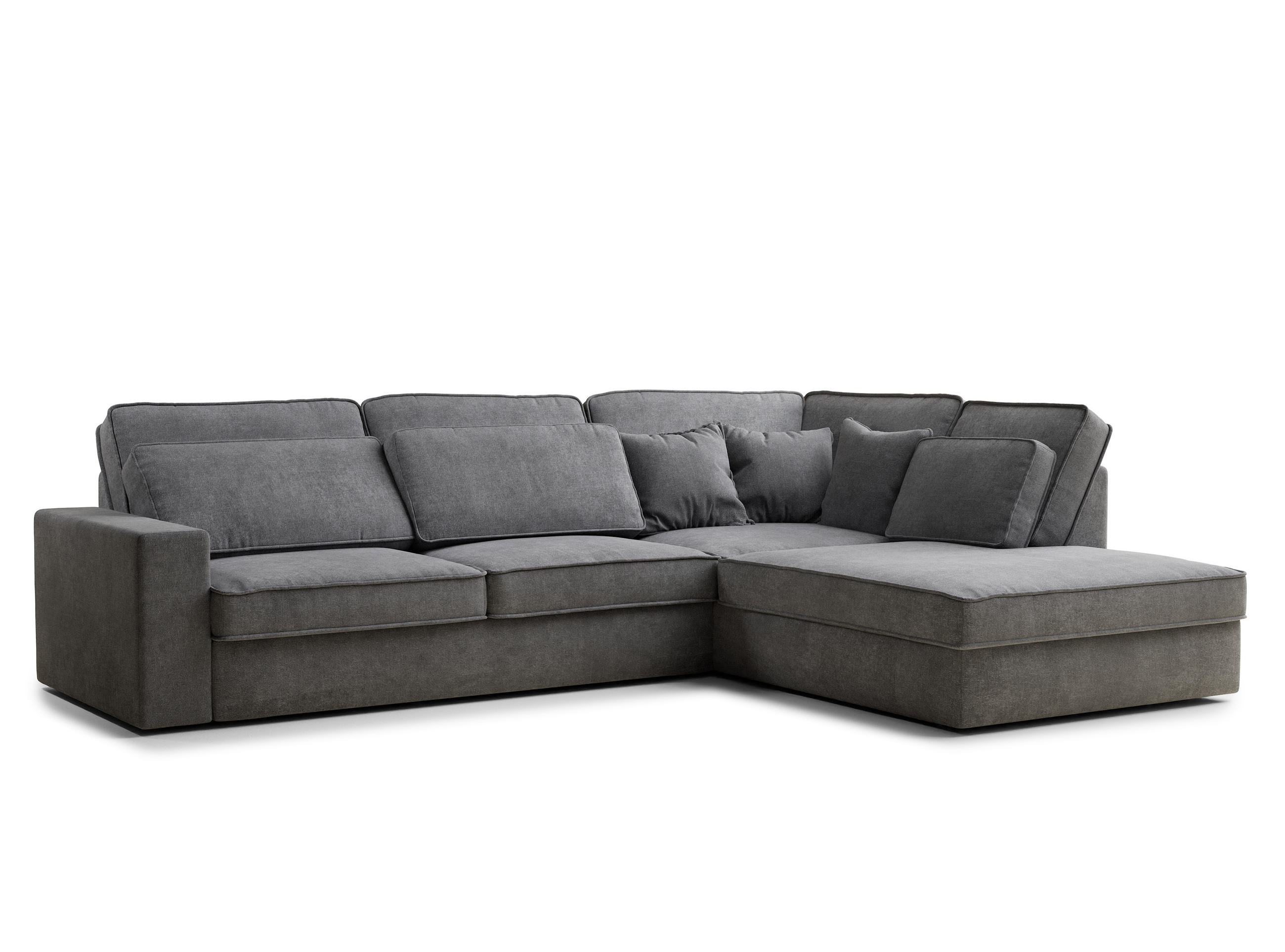 ECKSOFA Kirou Grau Chenille-Stoff - Rechts Seite - Schwarz/Grau, Holz/Holzwerkstoff (311/225cm) - Maison de Reve