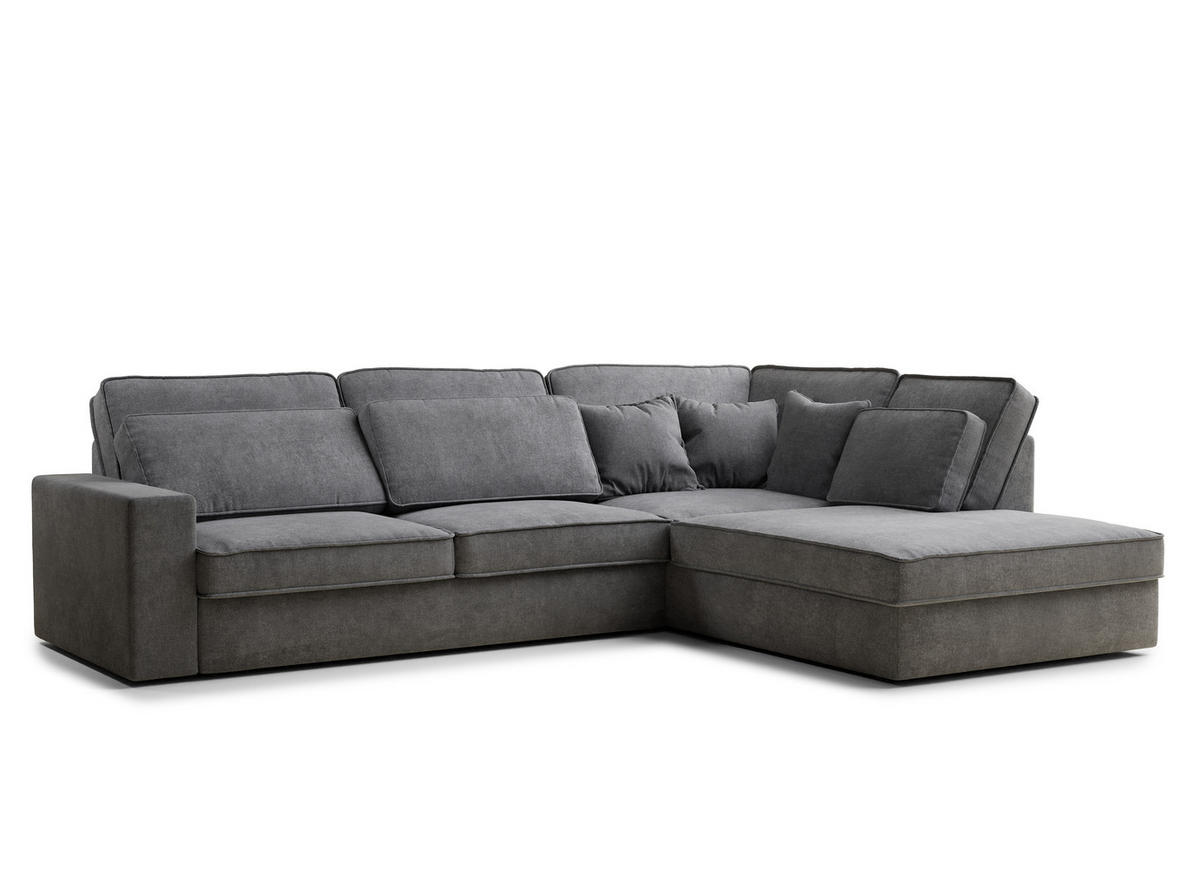 ECKSOFA Kirou Grau Chenille-Stoff - Rechts Seite - Schwarz/Grau, Holz/Holzwerkstoff (311/225cm) - Maison de Reve