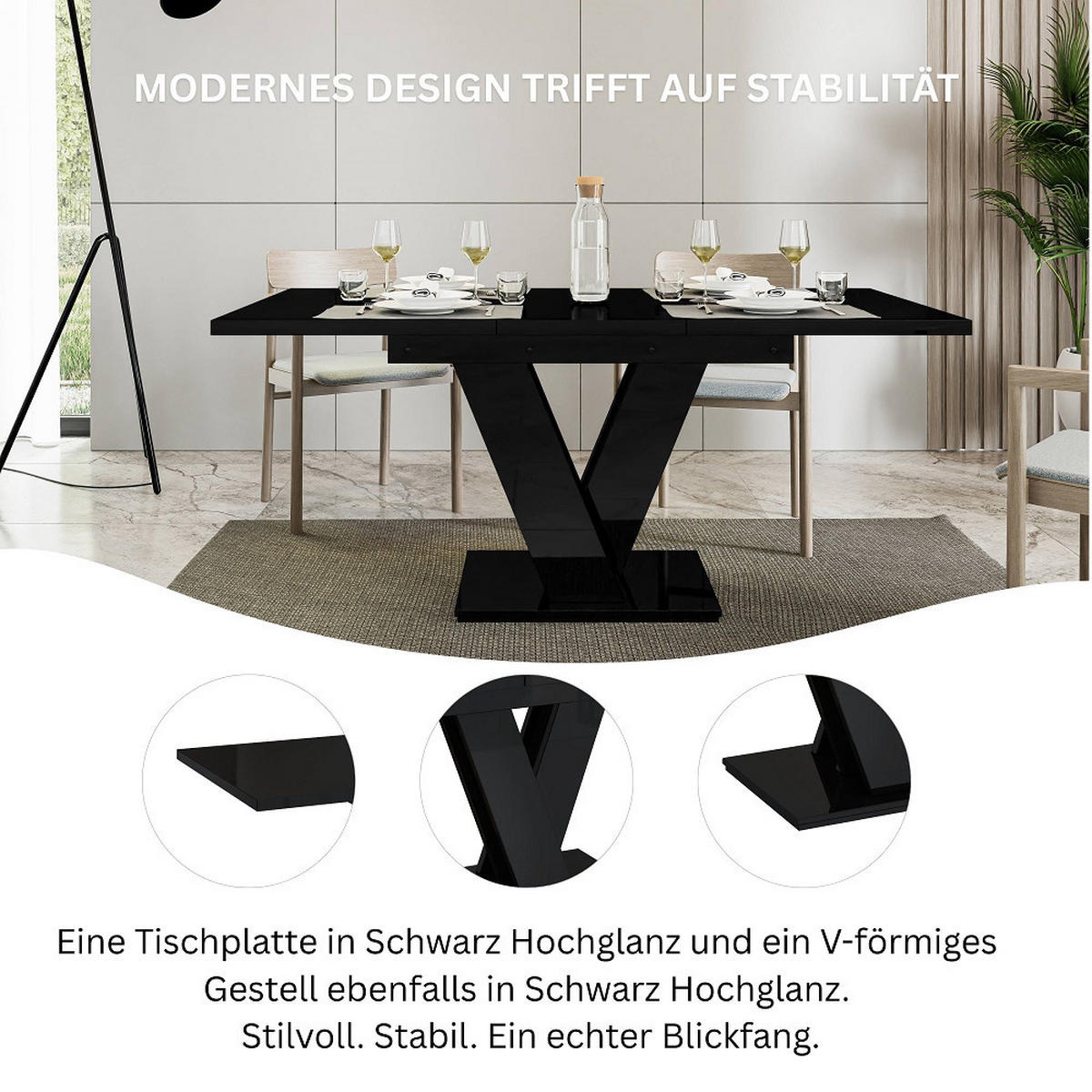 ESSTISCH Schwarz Hochglanz Ausziehbar 120 - 160 cm - Schwarz Hochglanz, Holzwerkstoff (120/80/75cm) - PROSPERO