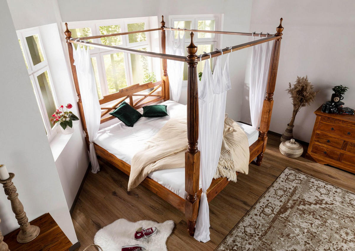 HIMMELBETT Akazie 180x200x224 honig lackiert OXFORD #0246 - Braun, Holz (180/200cm) - Massivmoebel24