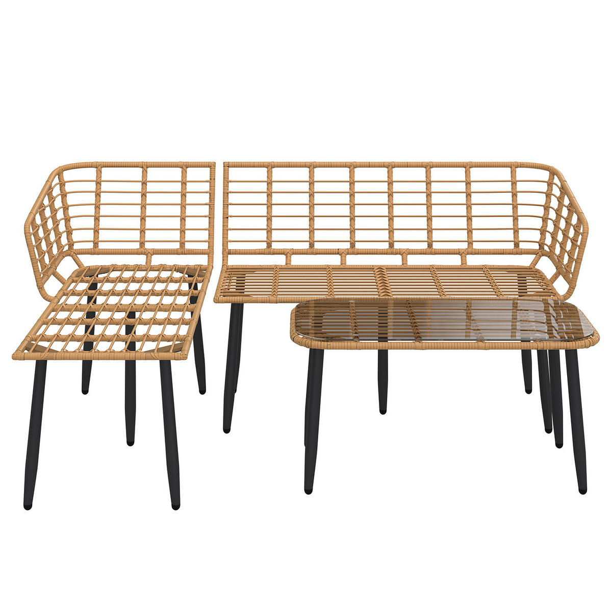 LOUNGESET - Polyrattan / Polyester - Braun / Creme - 3-teilig - Beige/Braun, Glas/Naturmaterialen - home24