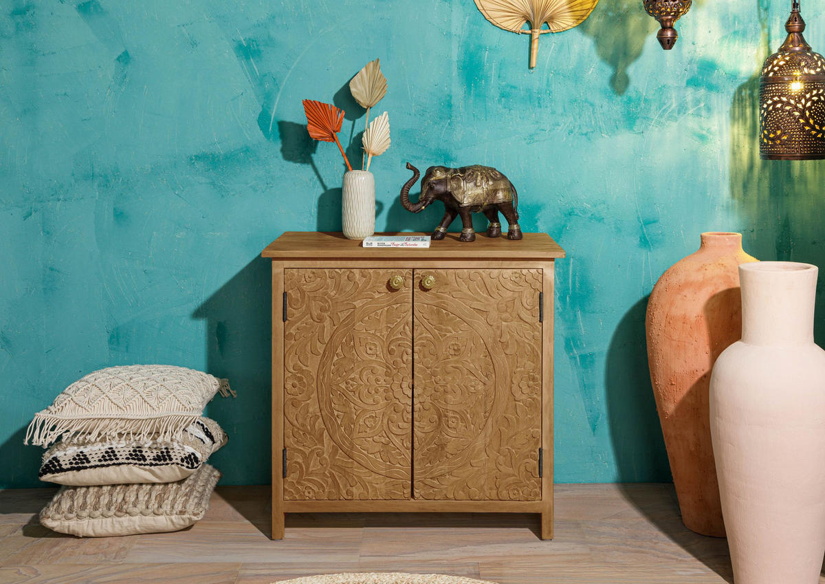 KOMMODE Mango 80x48x78 natur lackiert KASHMIR #108 - Braun, Holz (80/78/48cm) - Massivmoebel24