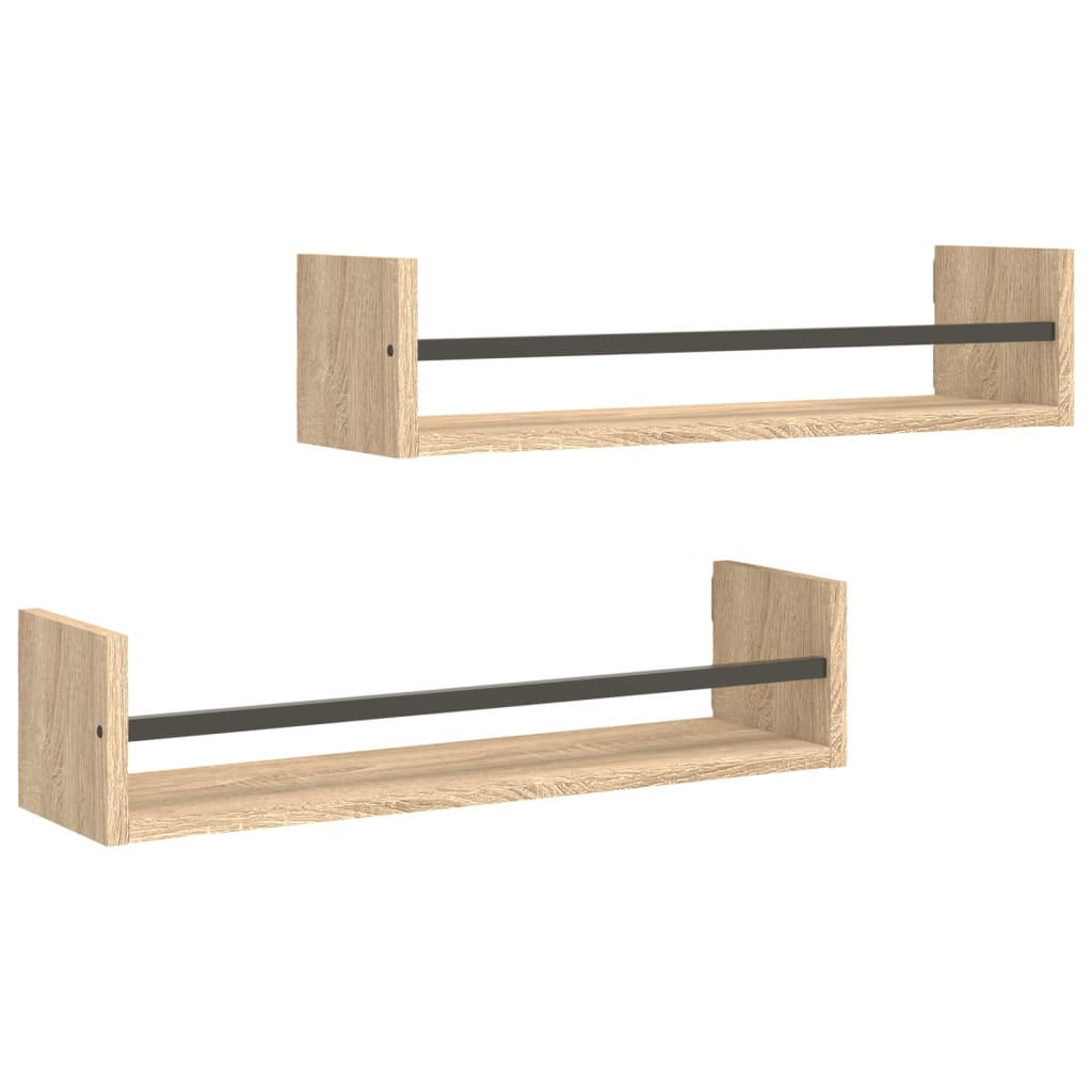 WANDREGALE Mit Stangen 2er Set Sonoma-Eiche 60/16/14 Cm - Braun, Holzwerkstoff (60/14/16cm) - vidaXL