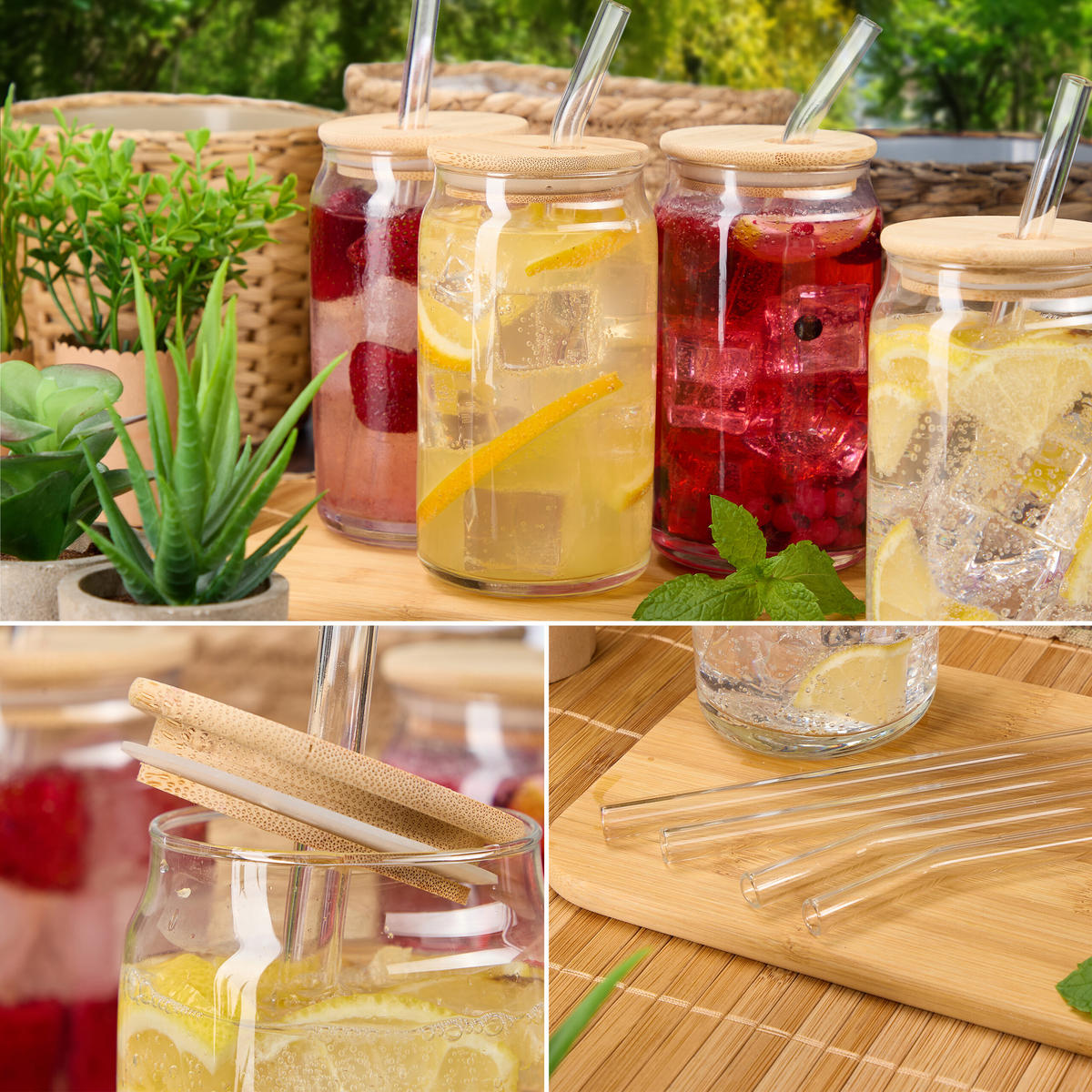 4XTRINKGLÄSER - Transparent, Glas/Holz (0.45L) - Relaxdays