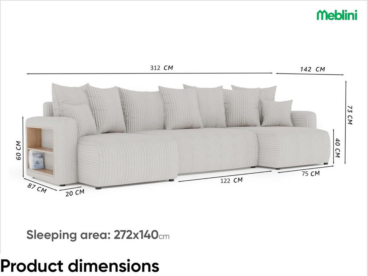 ECKSOFA SOLARIS U - Schwarz, Holzwerkstoff (312/142cm) - Meblini