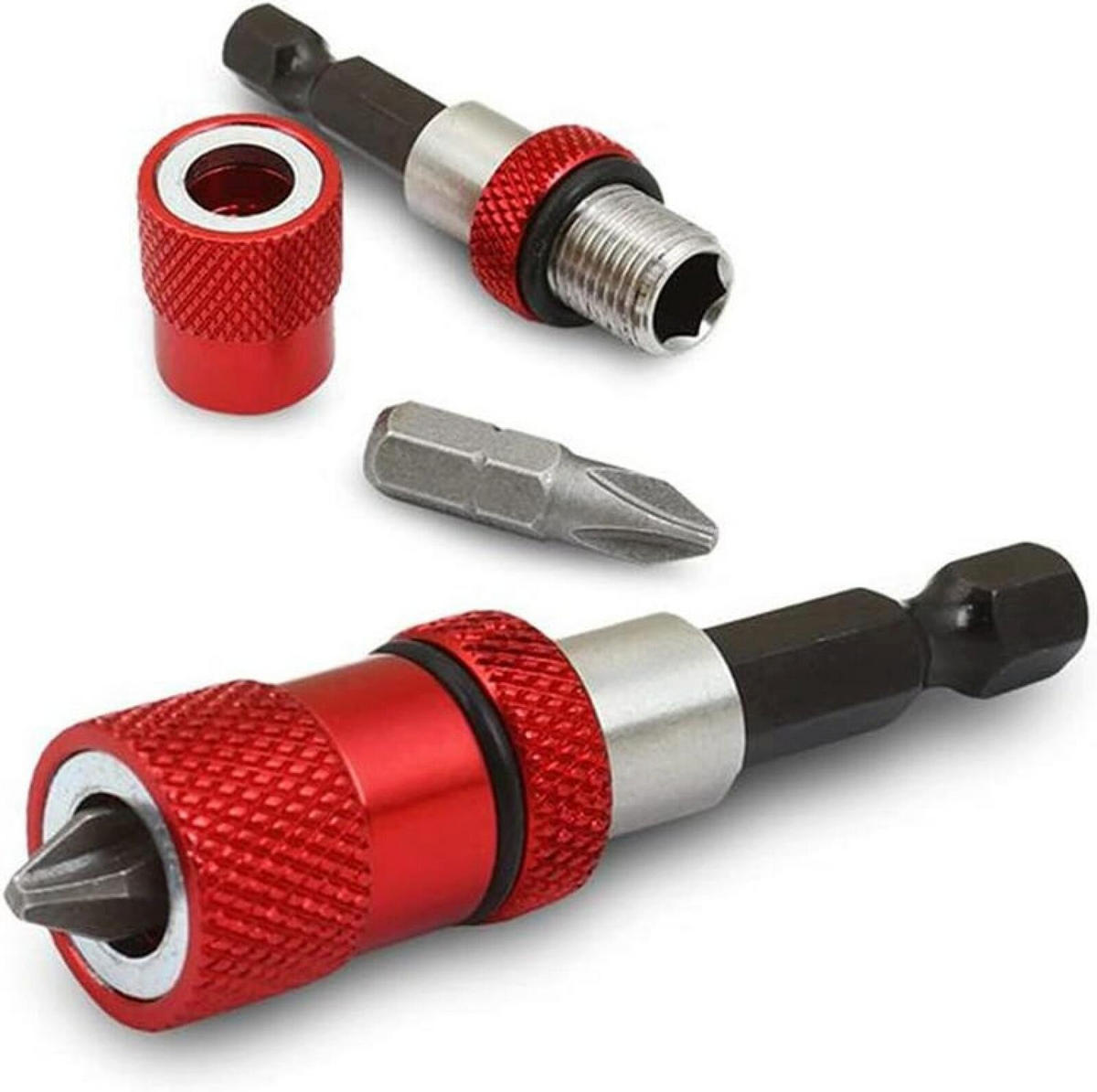 BOHRER – mit einstellbarem Tiefenbegrenzer, 1/4-Zoll-Sechskantschaft, zweiteiliges Set - Rot, Metall (6.6/0.6/1cm) - DCA