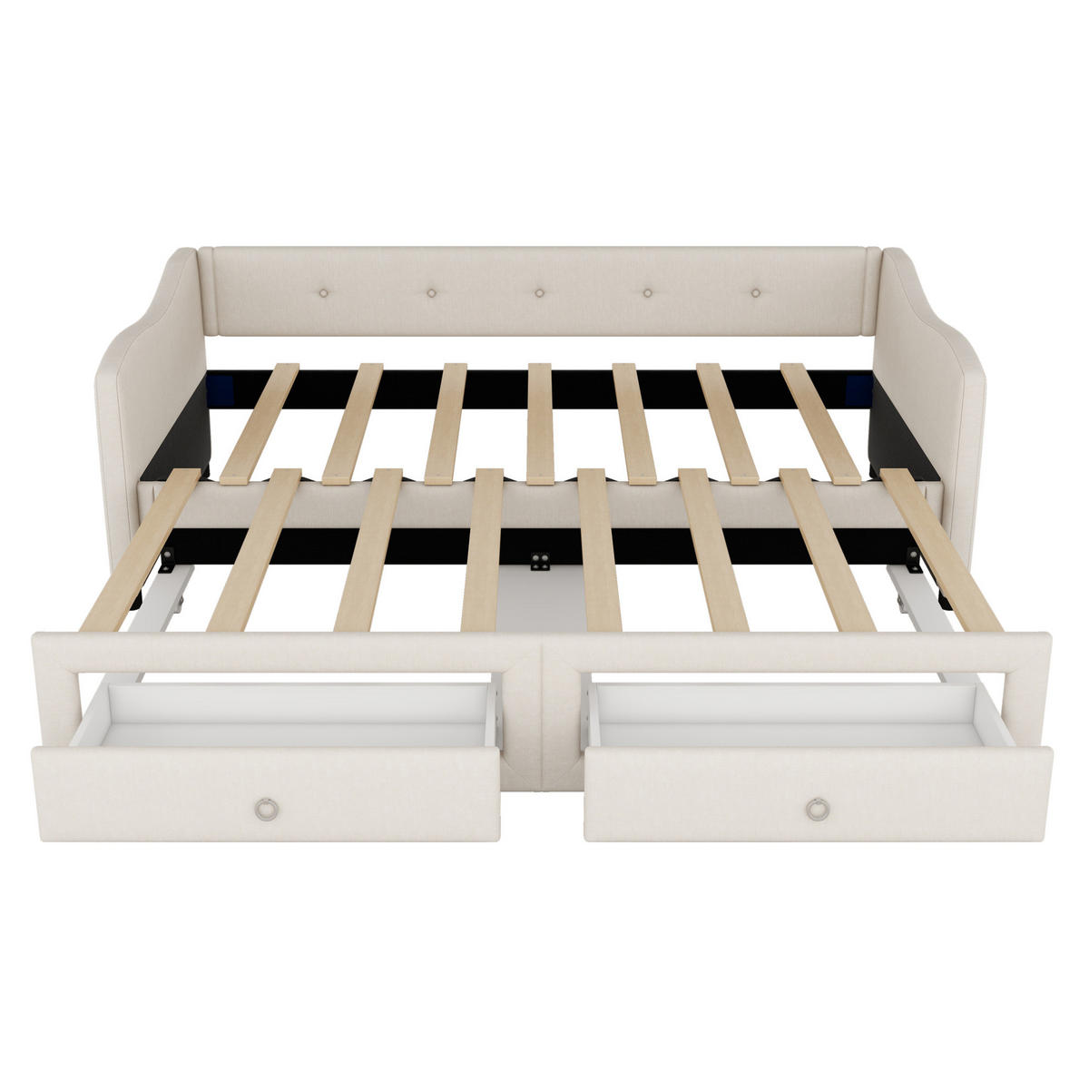 TAGESBETT 90/200 cm in Beige mit Ausziehbett und 2 Schubladen - Beige, Textil (90/200cm) - BEAOK