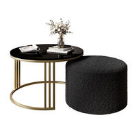 COUCHTISCH mit Hocker LORI Hochglanz gebürstetes Gold/Schwarz glänzend/Coral 60 - Schwarz, Metall (70/70/49cm) - Lookway