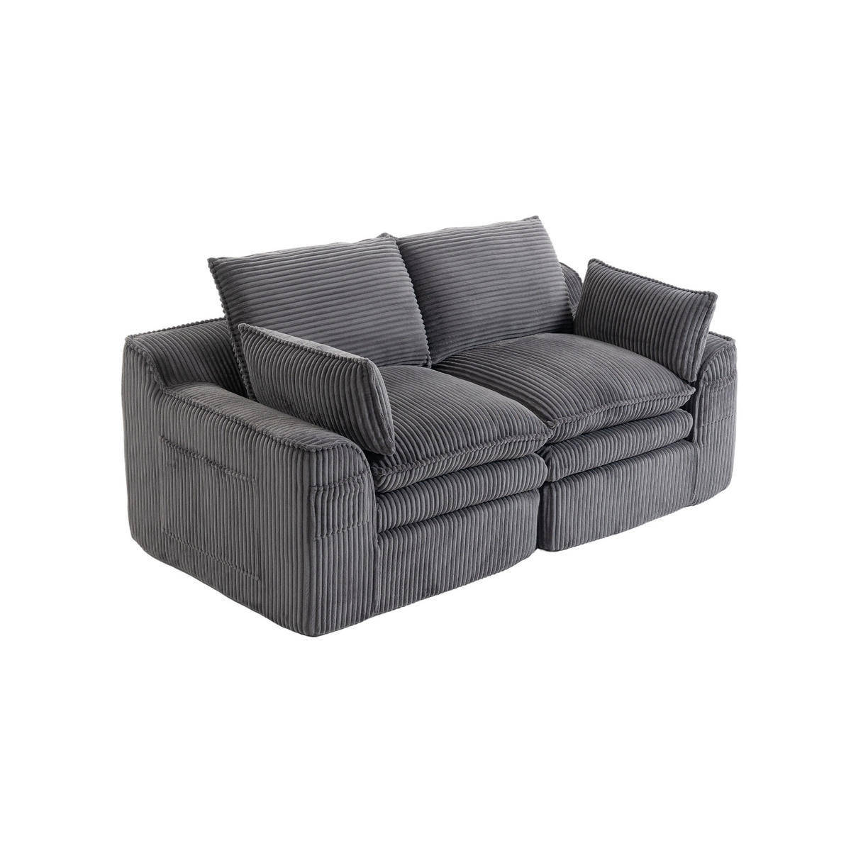 2-SITZER Sofa aus Cord 191x94x85 cm Dunkelgrau mit Seitentaschen, Kissen und Federkern - Dunkelgrau, Textil (191/85/94cm) - Modfu