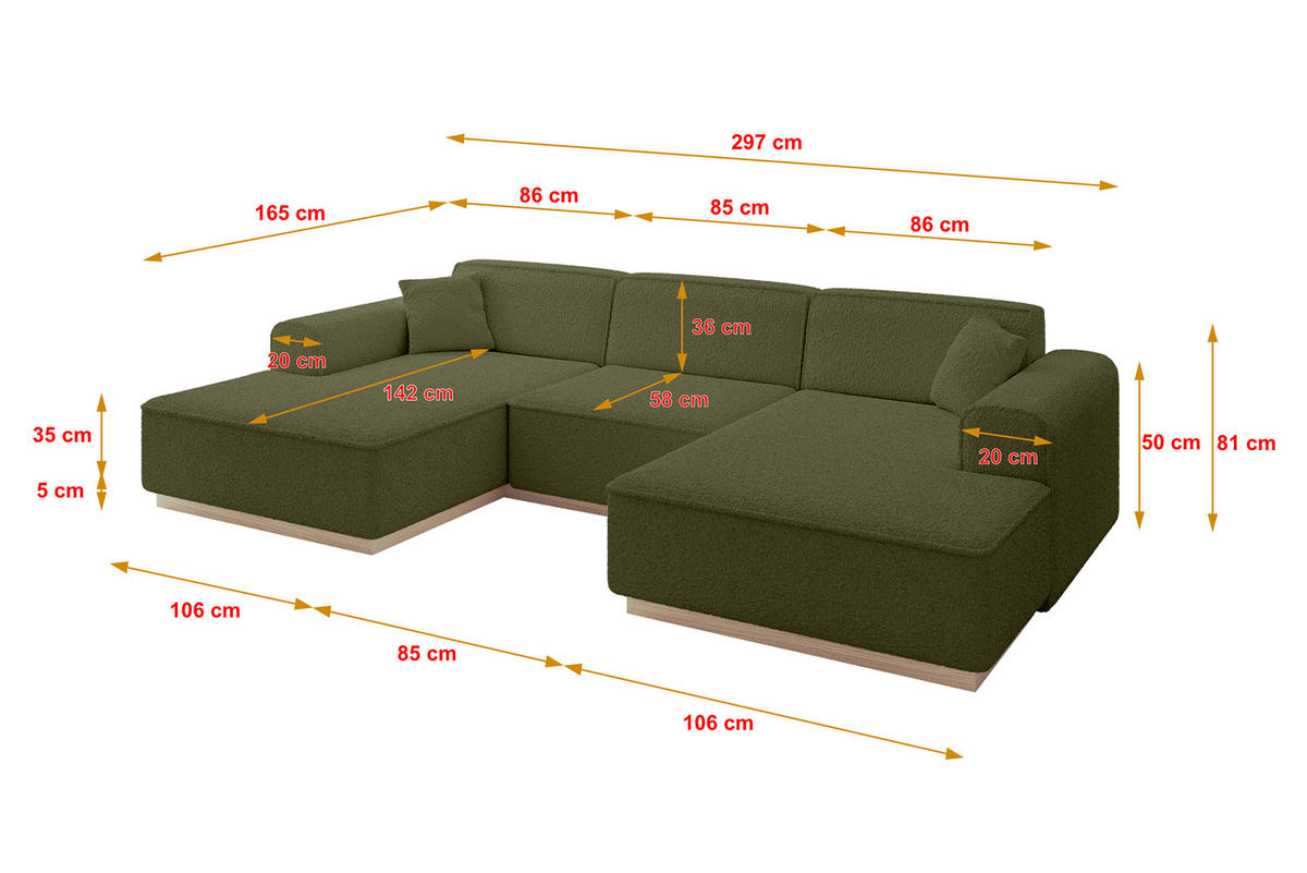 WOHNLANDSCHAFT IREA-U1 - 303x171x83 cm Grün - Platinfarben/Olivgrün, Holzwerkstoff/Textil (303/83/171cm) - ALTDECOR