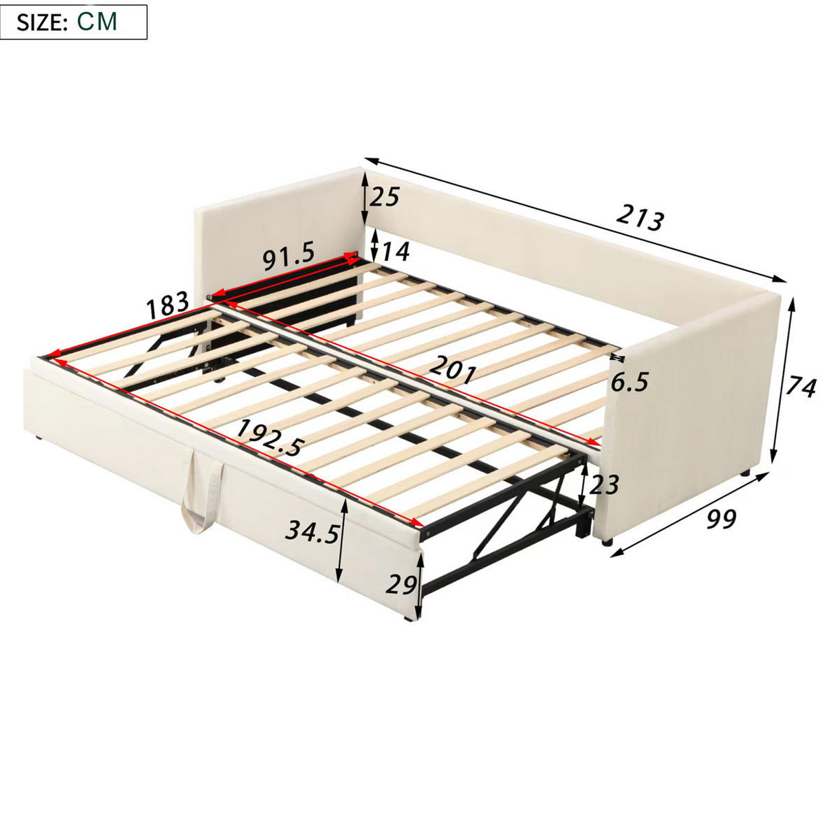 POLSTERBETT Tagesbett 90/200 cm ausziehbar auf 180/200 cm Samtoptik Beige - Beige, Textil (180/200cm) - Creahappy
