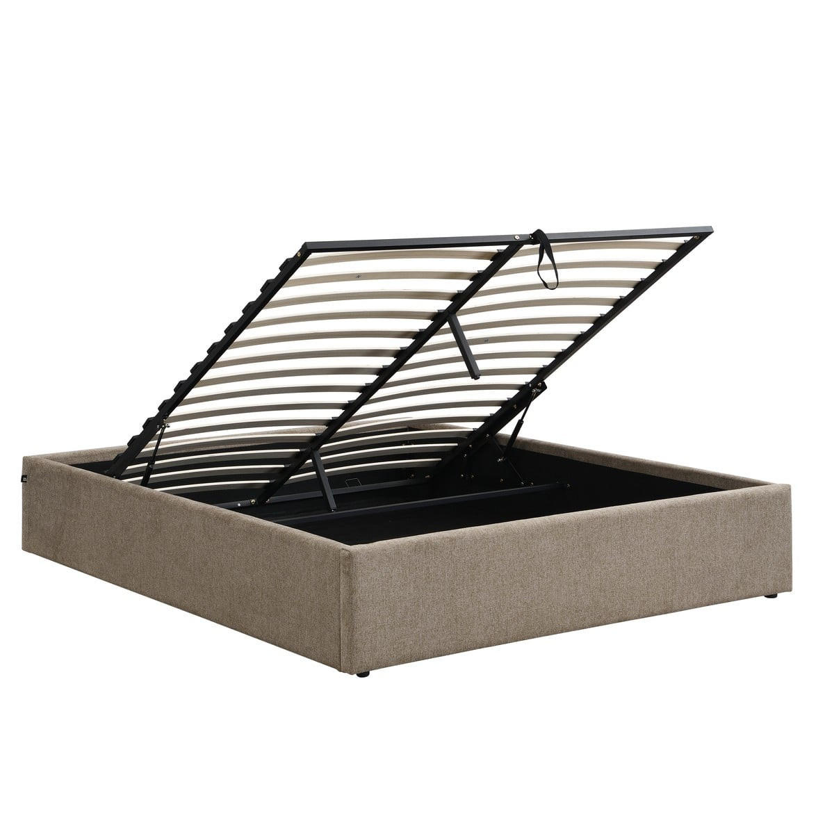 BETT mit Bettkasten 160 x 200 cm aus meliertem Stoff 170/36,50/214 cm - Braun, Holz (200/160cm) - Calicosy