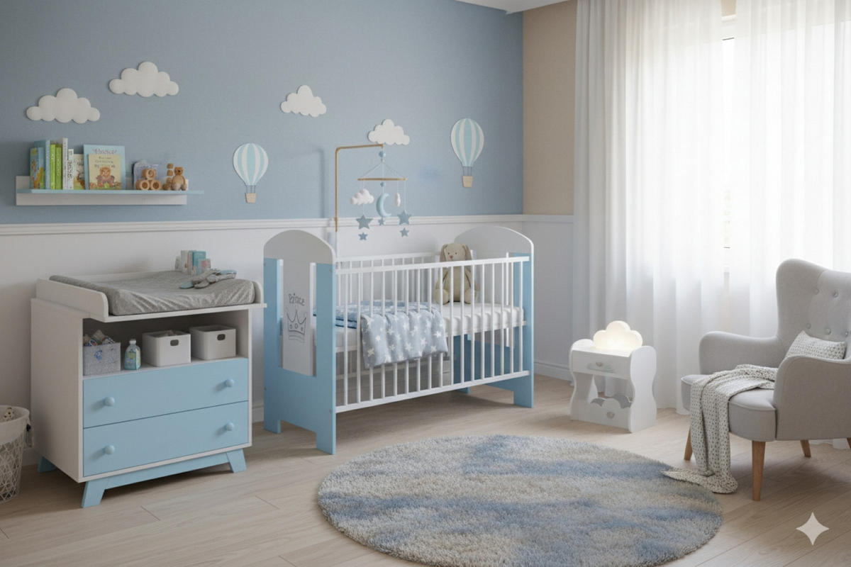 GITTERBETT Kleiner Prinz - Blau/Weiß, Holzwerkstoff (60/120cm) - kiki design