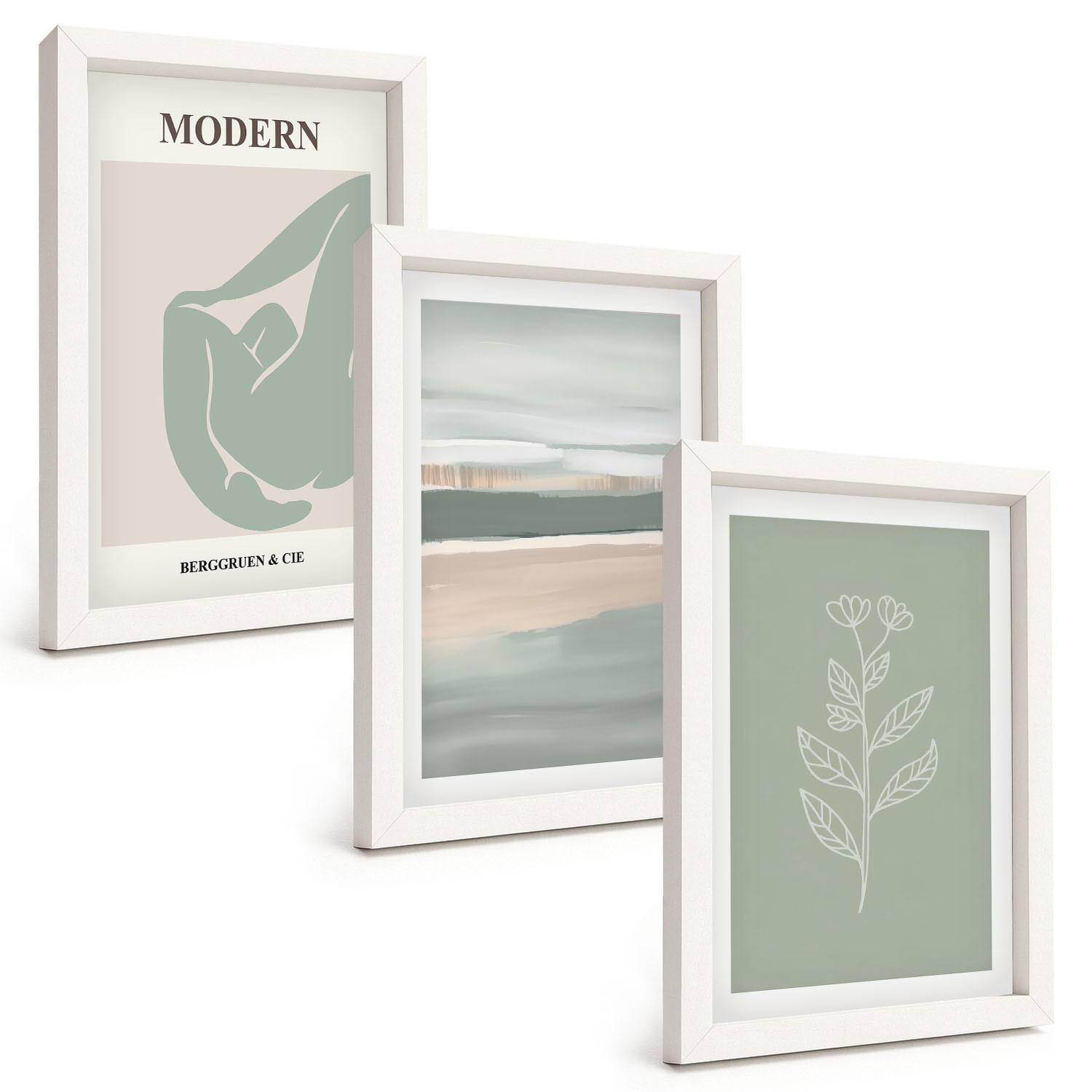 BILDER SET 3er Set - 20x30 cm Weißer Rahmen - Abstrakte pastellfarbene Pflanzenformen - Weiß, Kunststoff (20/30cm) - TULUP