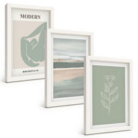 BILDER SET 3er Set - 20x30 cm Weißer Rahmen - Abstrakte pastellfarbene Pflanzenformen - Weiß, Kunststoff (20/30cm) - TULUP