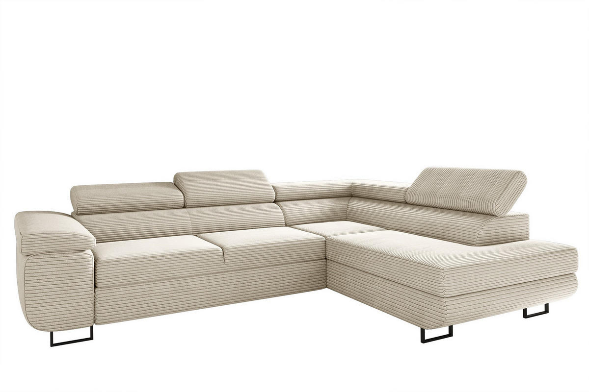 ECKSOFA ATOMIC Mit Schlaffunktion, Stoff Poso, Beige, Rechts - Beige, Holz (277/203cm) - Kaiser Möbel