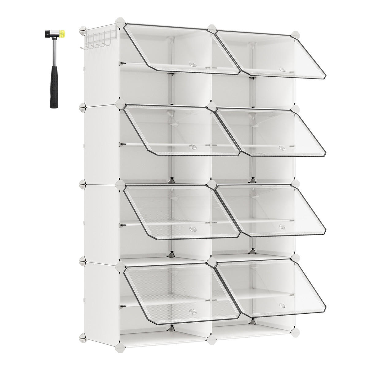 SCHUHSCHRANK 8 Klappen Weiß – B122 cm - Weiß, Metall (33/122/44cm) - Calicosy