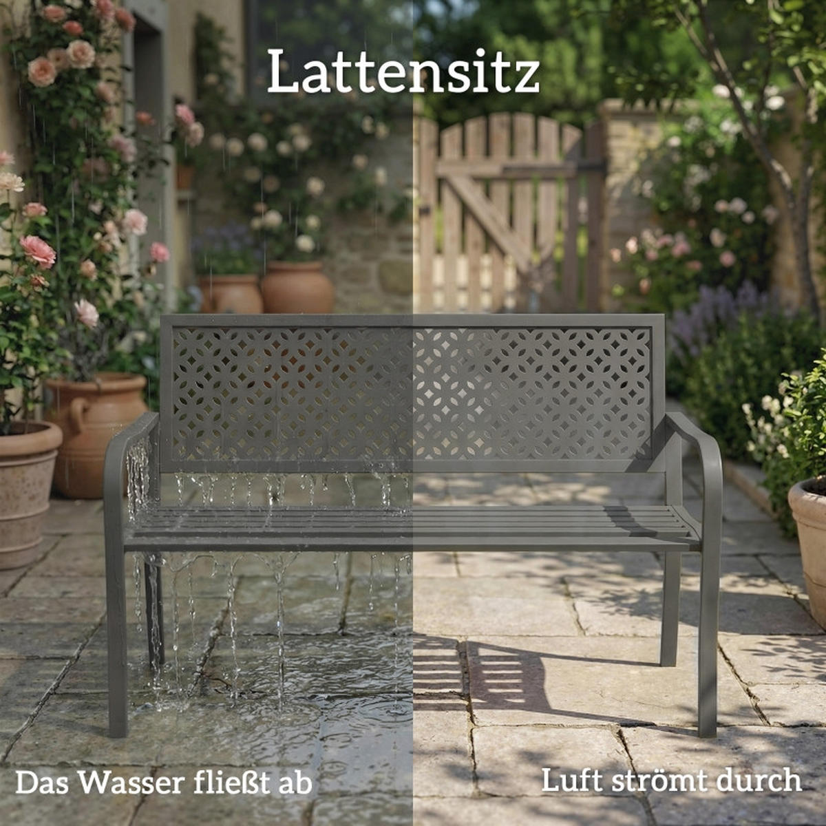 GARTENBANK 2 Sitzer Metall wetterfest 240 kg - Dunkelgrau, Metall (127/85/61cm) - LEBENLANG