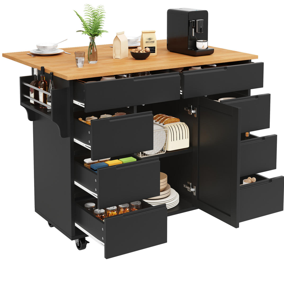 KÜCHENINSEL mit Klapptisch 122 x 74,5 x 91,5 cm Schwarz - Schwarz, Holz (74.5/91.5/122cm) - Beauniv
