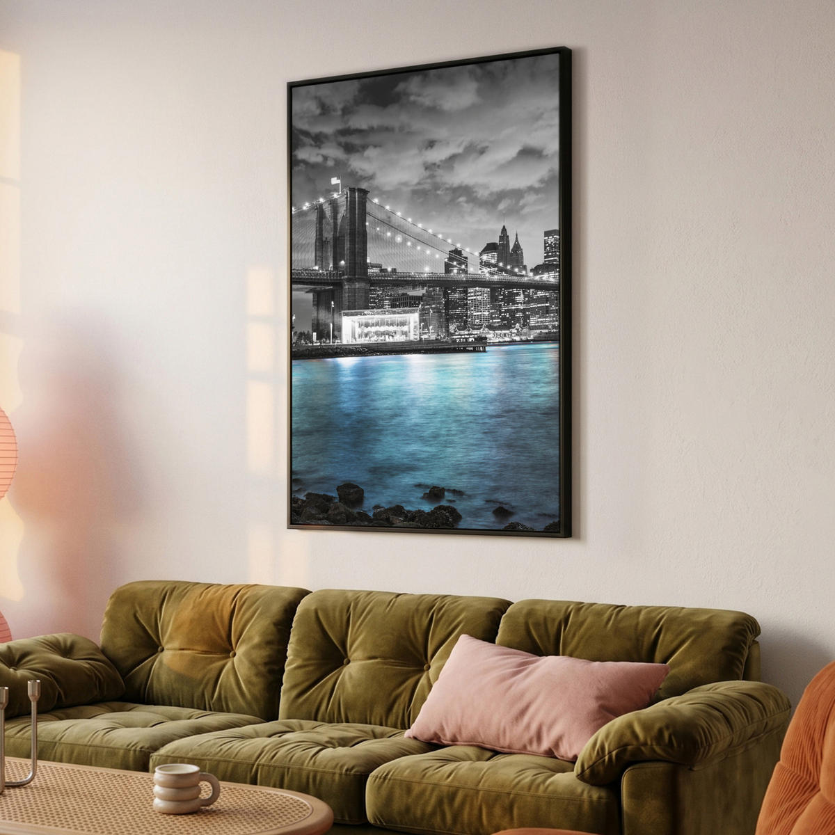 LEINWAND Bilder mit Rahmen - New York - Skyline - Stadt - Blau - 80x120 - Blaugrau, Textil (80/120cm) - MuchoWow
