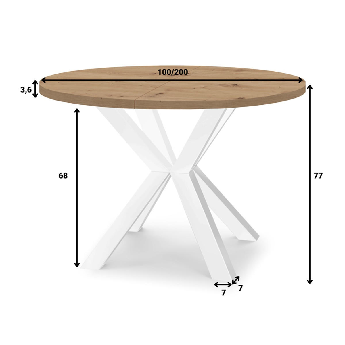 ESSTISCH RAL mit Holzbeinen, Durchmesser: 100 / 200 cm Weiß / Schwarz - Schwarz/Weiß, Holz (100/200/77cm) - Dekori_Interiors