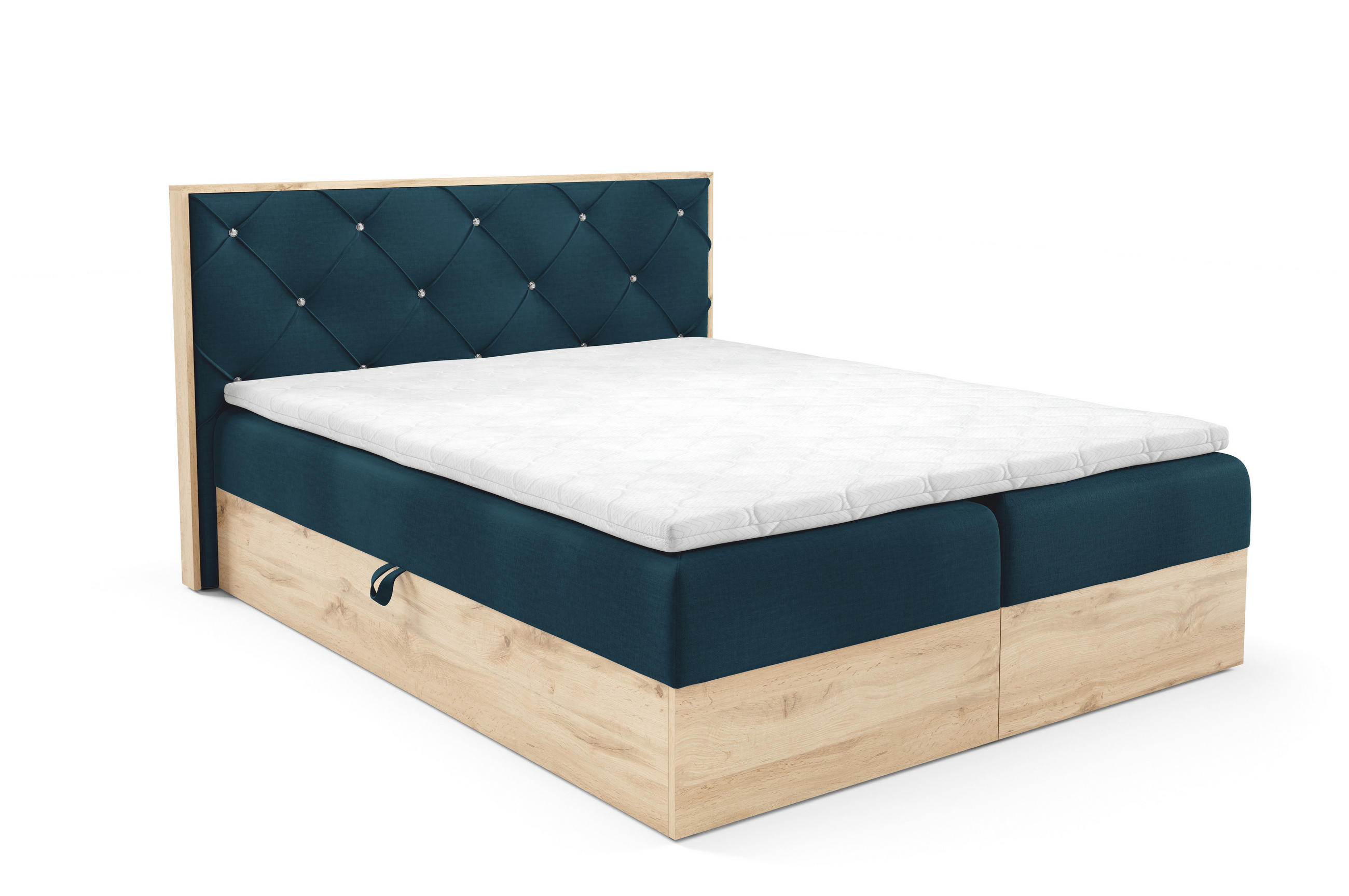 BOXBETT Holzoptik Sonoma Eiche mit Topper 120x200 cm Blaugrün - Blau, Textil (120/200cm) - Home Collective