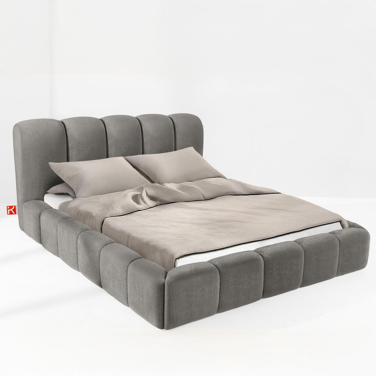 POLSTERBETT MERIDE Chenille, Dunkelgrau - Dunkelgrau/Schwarz, Holz/Textil (180/200cm) - KONSIMO®