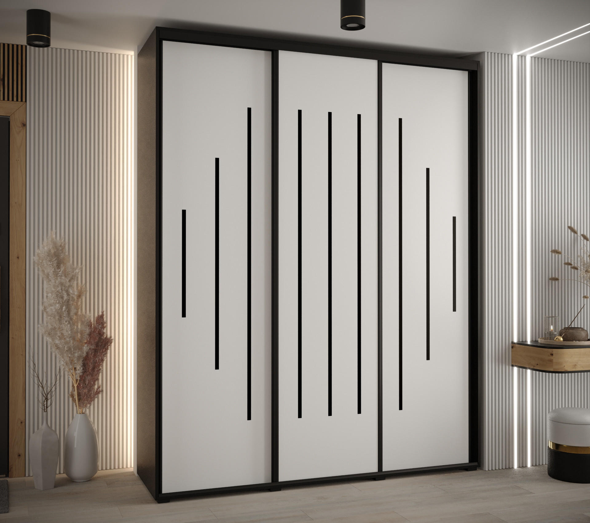 SCHWEBETÜRENSCHRANK 235,2/200/45 3-türig - Schwarz/Weiß, Holz/Metall (200/235/45cm) - Abiks Möbel