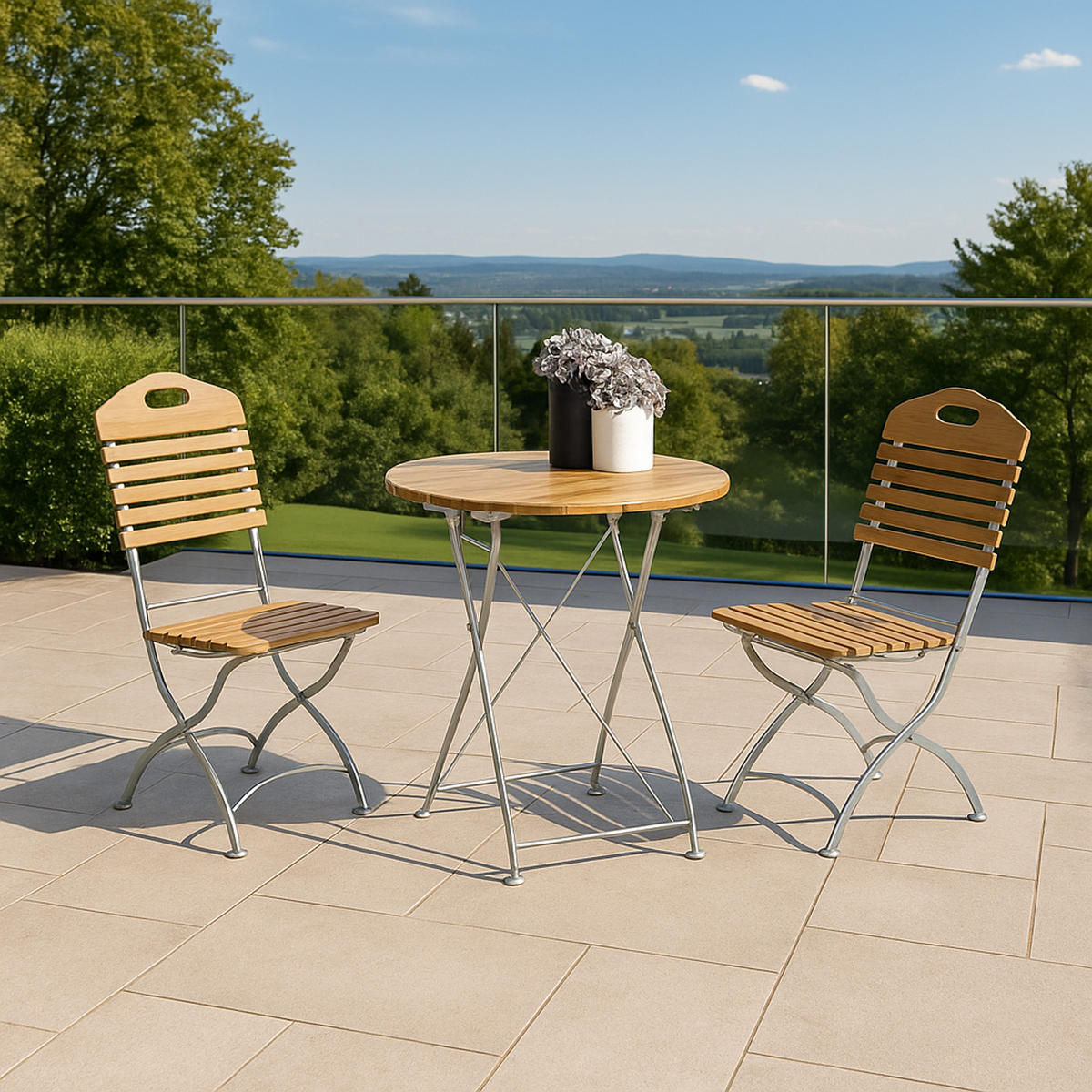 GARTEN-GARNITUR Bad Belzig 3-teilig aus Robinienholz, Stahlgestell Verzinkt - Braun, Holz - TPFGarden