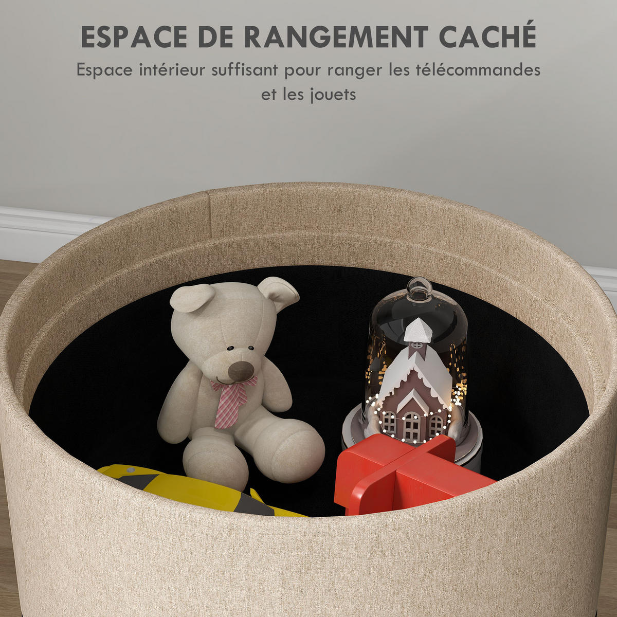 POUF DE-16380 3-in-1 mit reversiblem Deckel und Holzbeinen Beige - Beige, Textil (56/42/56cm) - ComfortXL