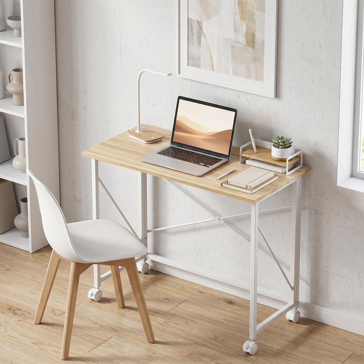 SCHREIBTISCH MDF, Stahl Naturholz - Hellbraun/Weiß, Holzwerkstoff/Metall (80/40/75cm) - HOMCOM