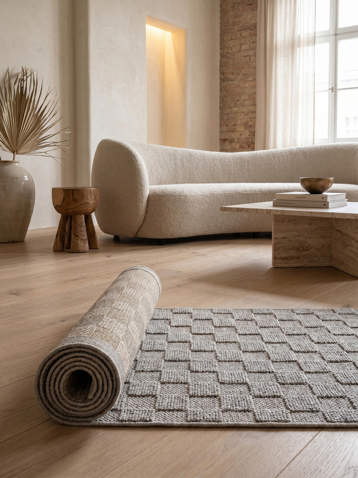 TEPPICH Flachgewebe LANGAU in Silber, mit Schachbrettmuster, 80 x 250 cm - Silberfarben, Textil (80/250cm) - KADIMA DESIGN