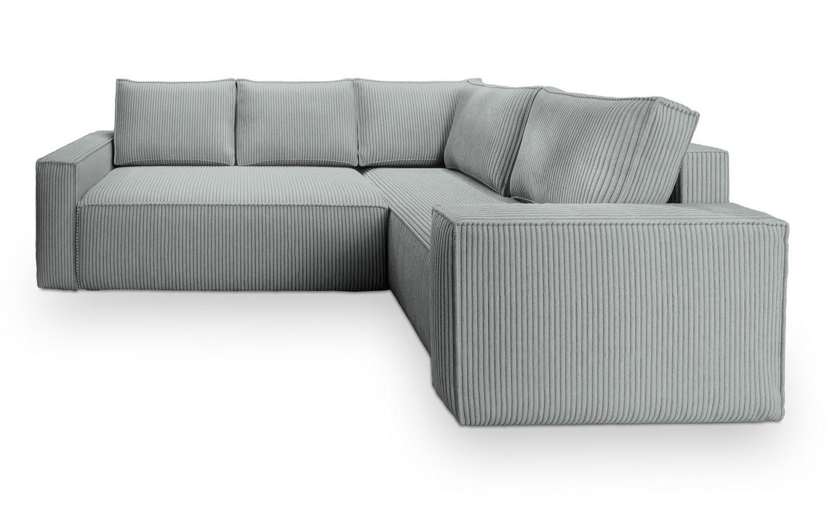 ECKSOFA ESTANO R-S Hellgrau Kordstoff mit Schlaffunktion - Hellgrau, Holz (230/158cm) - MASSENO