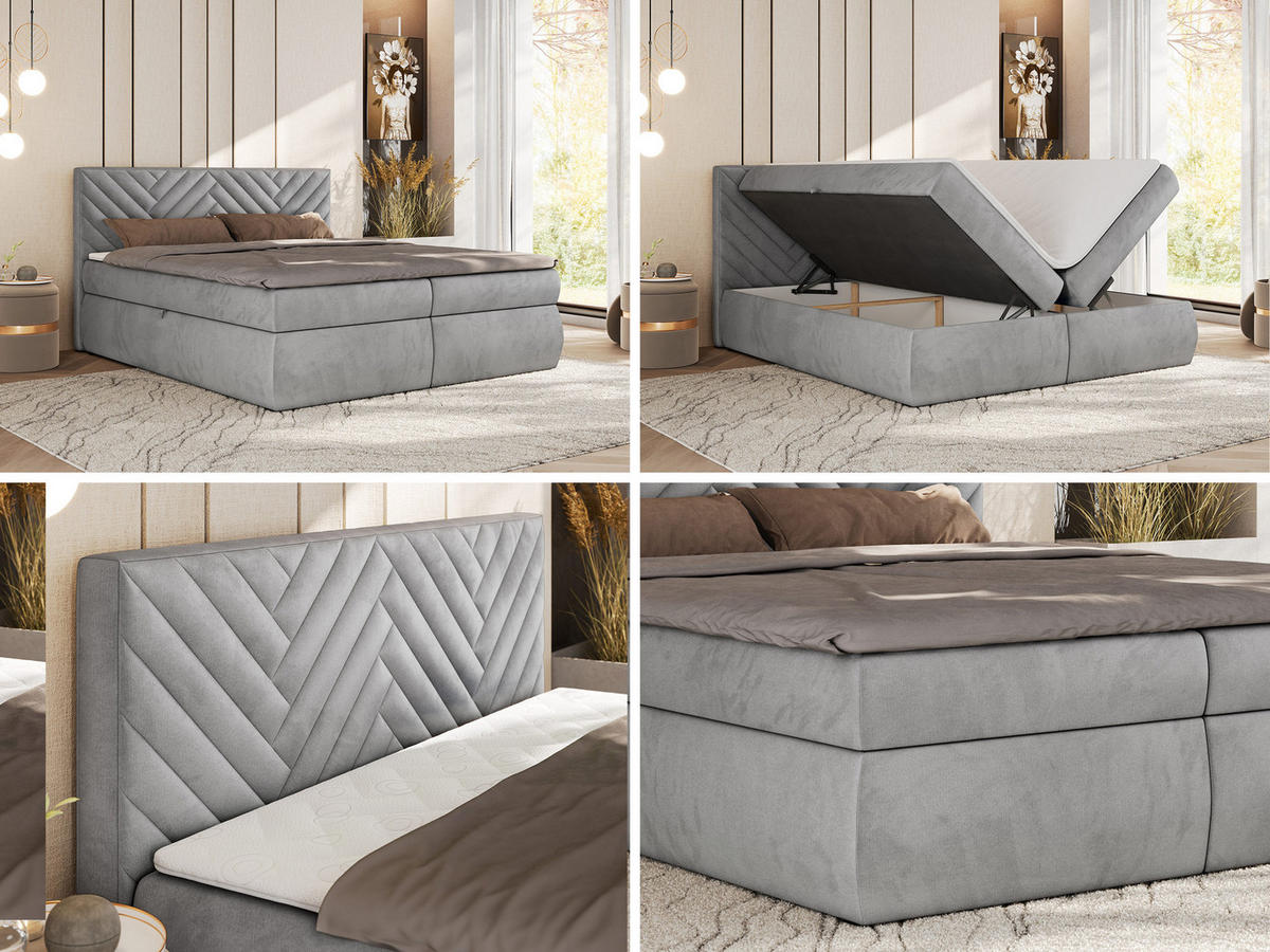 BOXBETT AVERTA 140/200 - Hellgrau Velvet - H3 - Hellgrau, Textil (140/200cm) - MKS