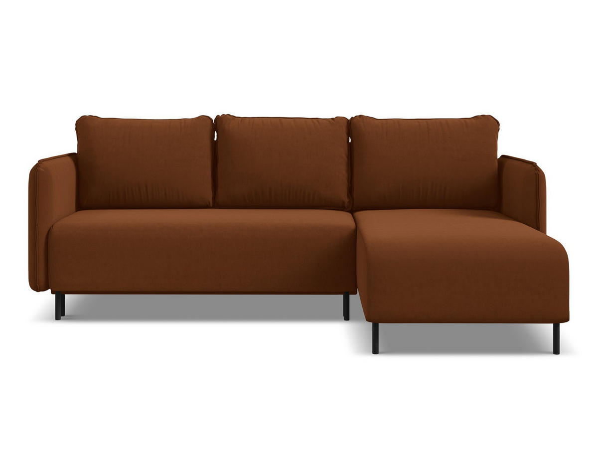 ECKSOFA mit Schlaffunktion Samt Stoff Orange - Terracotta/Schwarz, Holz/Textil (236/162cm) - Makamii