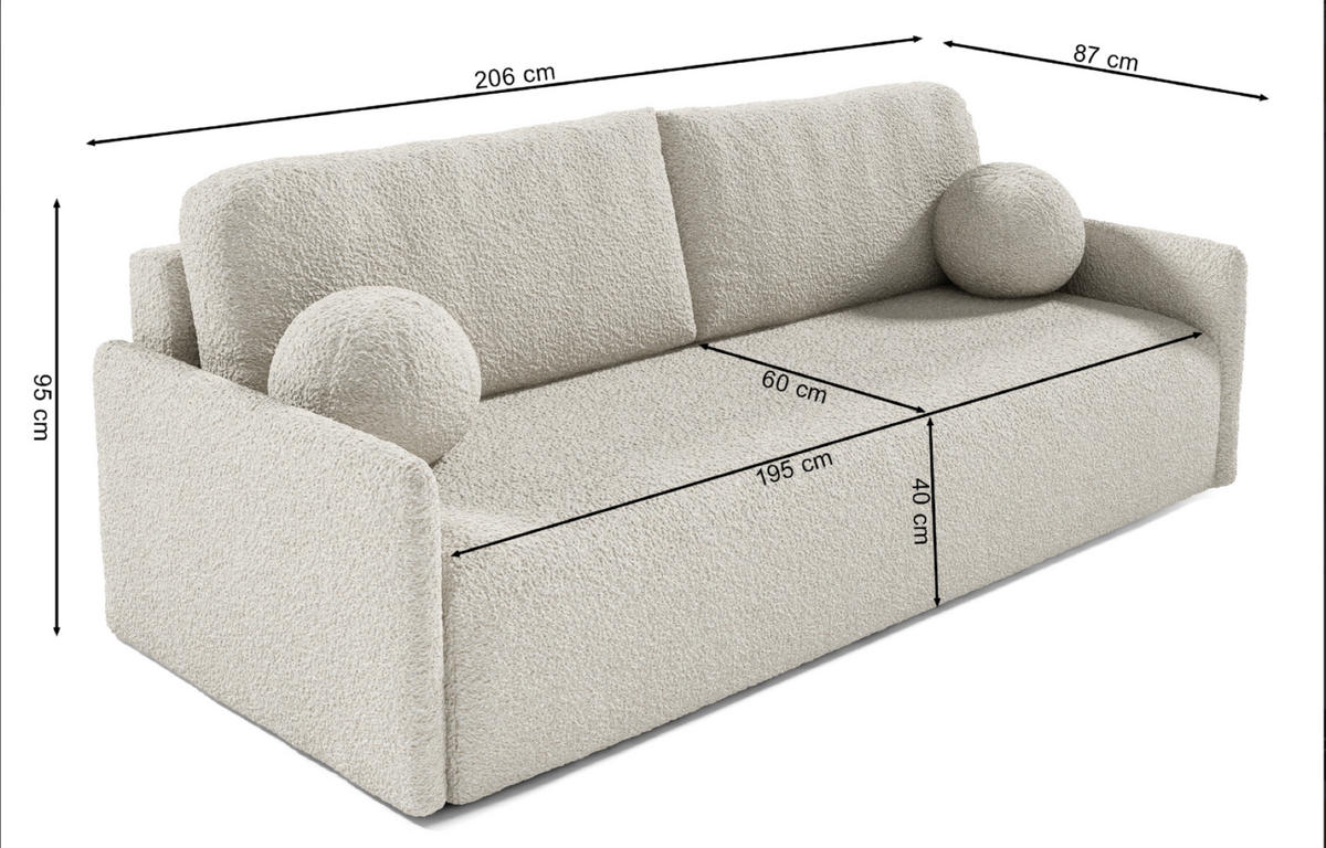SOFA Glove Beige mit Bouclé-Bezug - Beige, Kunststoff/Textil (206/95/87cm) - Selsey