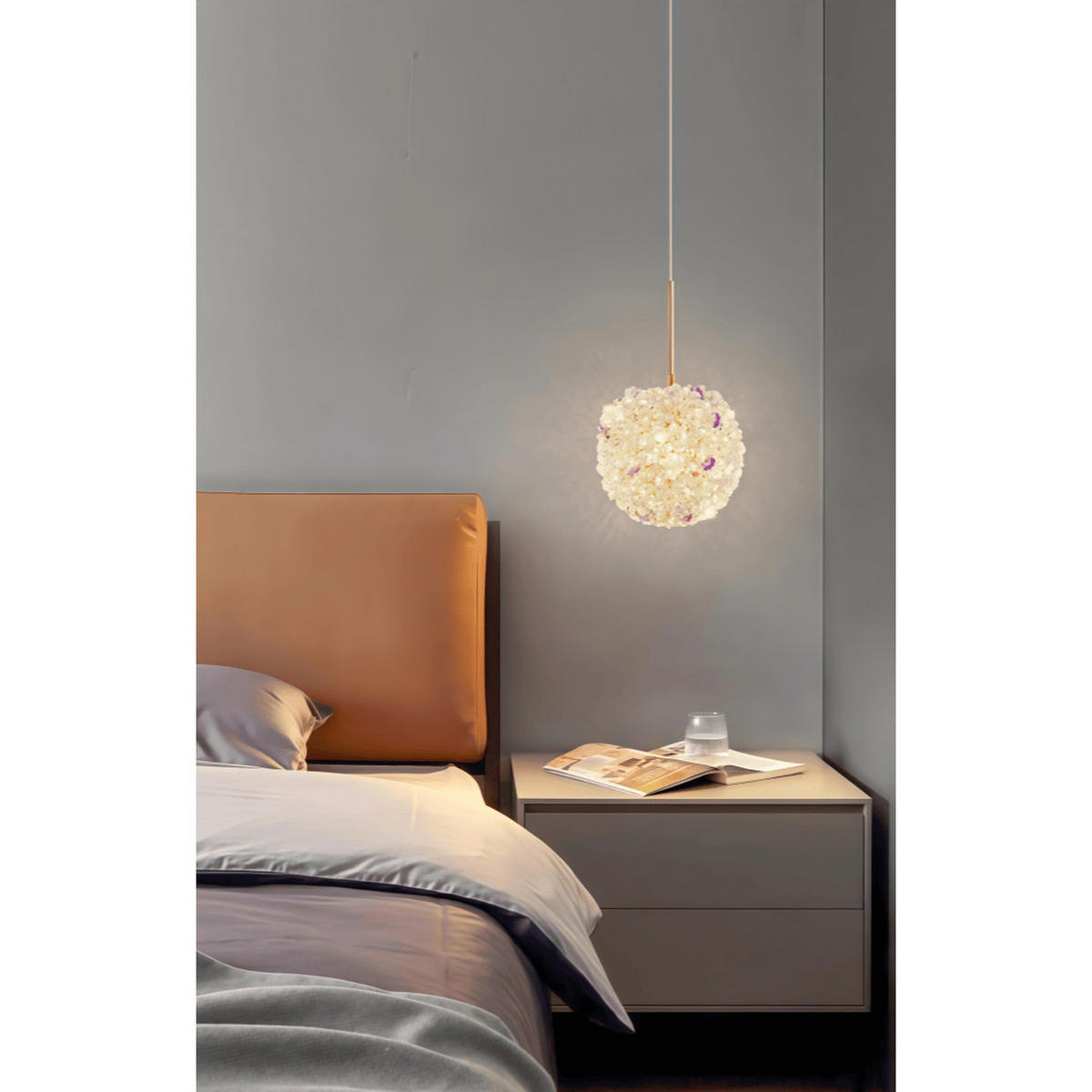 PENDELLEUCHTE Hortensie Kristall Kugel, höhenverstellbar Esszimmer Wohnzimmer - Platinfarben, Naturmaterialien (12/12/12cm) - Weltevree