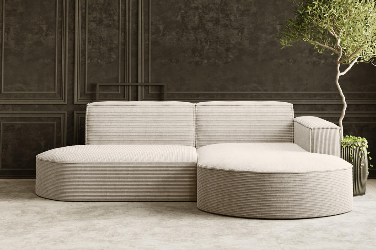 ECKSOFA Modena Studio, Cord Stoff Beige Rechts - Beige, Holzwerkstoff/Textil (236/165cm) - Kaiser Möbel
