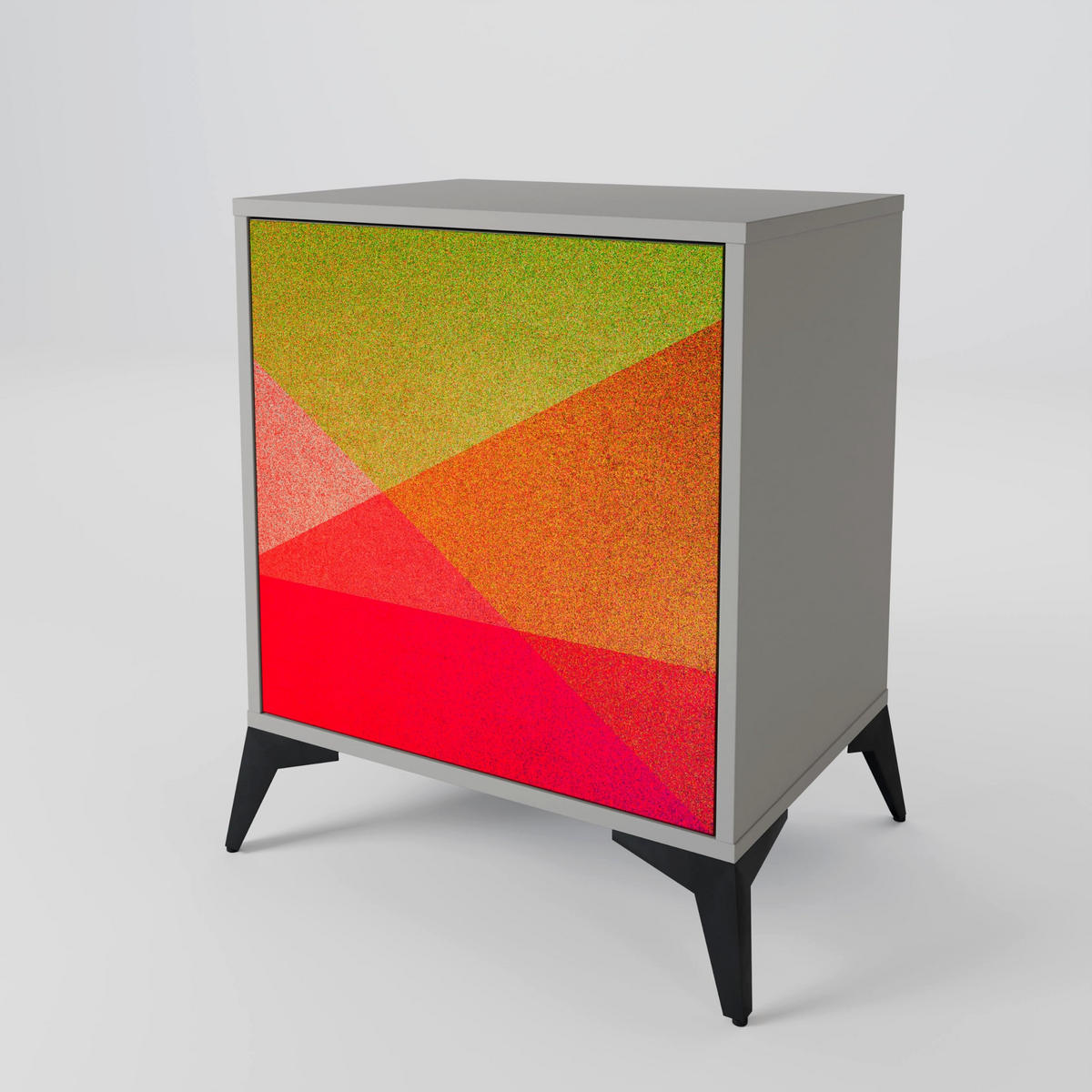 SIDEBOARD VIVID GEOMETRY, Grau, 57,5x42x77,5 cm, Schräge Buchenholzfüße - Buchefarben/Multicolor, Holzwerkstoff/Buchenholz (57.5/77.5/42cm) - SpaceRebels