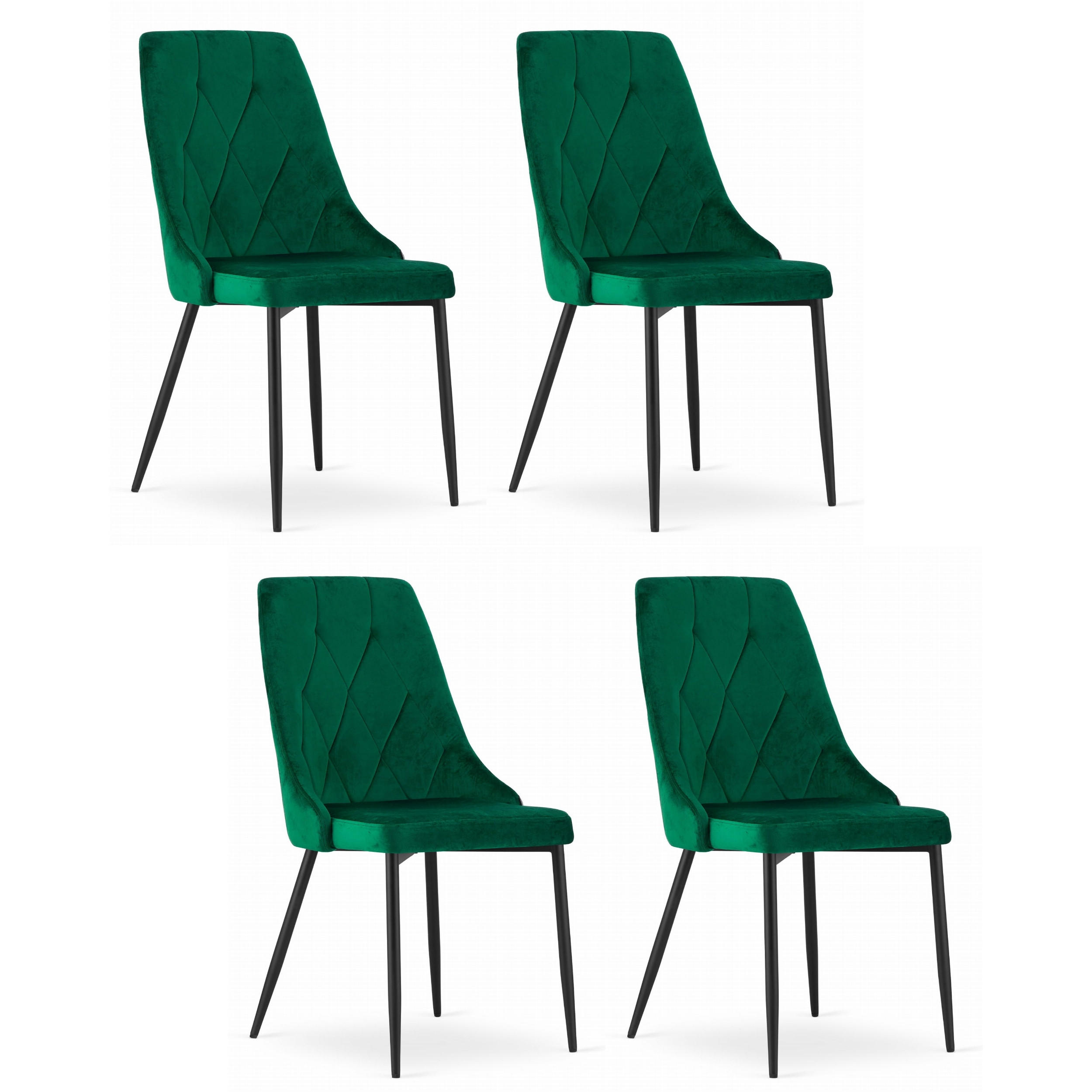 STUHL BRISIGHELLA 4-er Set, Grün, mit Samtstoff gepolstert - Grün, Textil/Metall (49/94/61cm) - Komodee