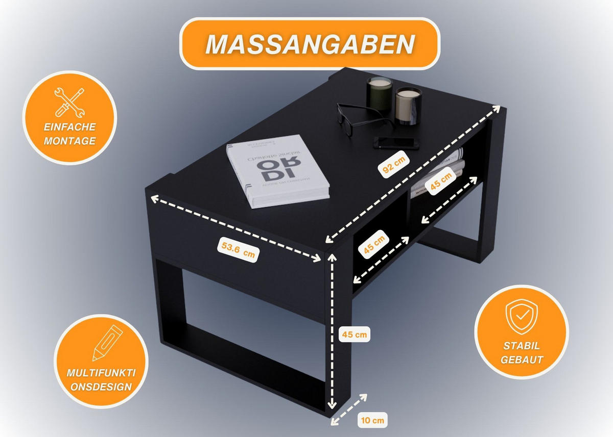 COUCHTISCH Kora92 92/45/53,6 - Schwarz, Holzwerkstoff (54/92/45cm) - RAUMHIRSCH FURNITURE