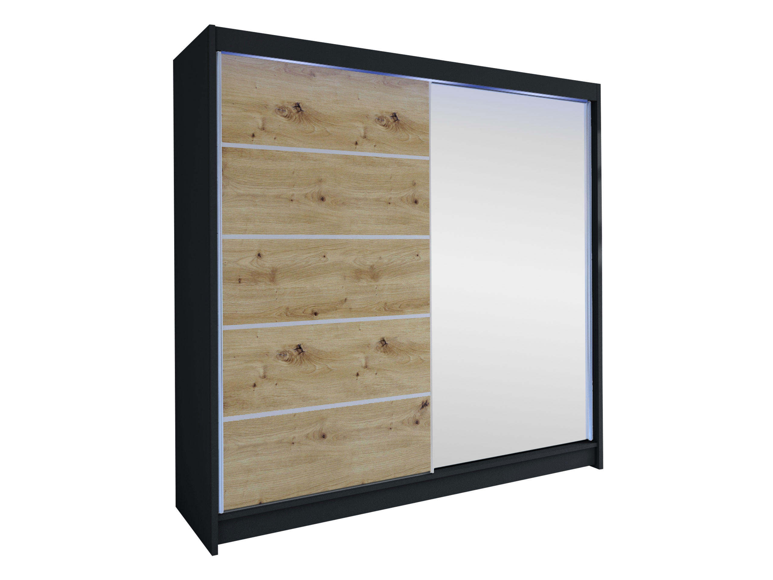 SCHWEBETÜRENSCHRANK Talin III, mit RGB LED Beleuchtung - Silberfarben/Braun, Holzwerkstoff/Metall (180/215/58cm) - MIRJAN24