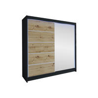 SCHWEBETÜRENSCHRANK Talin III, mit RGB LED Beleuchtung - Silberfarben/Braun, Holzwerkstoff/Metall (180/215/58cm) - MIRJAN24