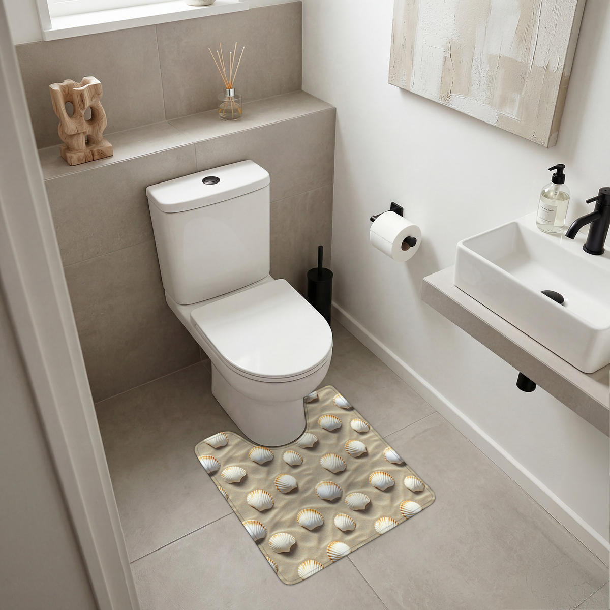 WC PŘEDLOŽKA Mušle - Písek - Námořní 55x60 cm - písková barva, textil/plast (55/1cm) - OnlyWow