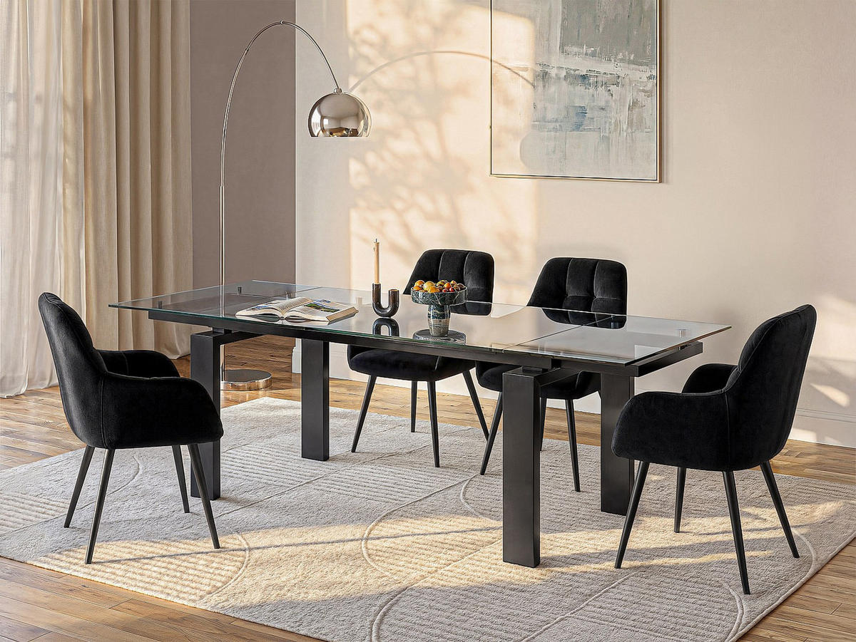ESSTISCH - 8 Personen, 10 Personen - Glas - Transparent, Schwarz - LUBANA - Transparent/Schwarz, Glas (100/180/76cm) - Vente-Unique