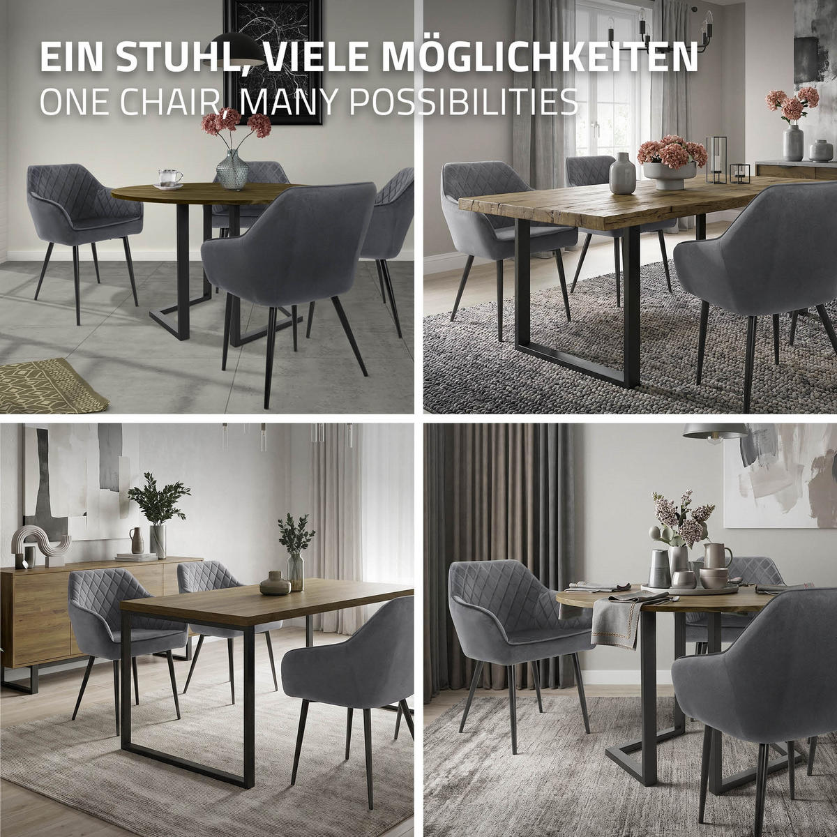 ESSZIMMERSTUHL 6er Set Anthrazit Samt - Anthrazit/Schwarz, Textil/Metall (63/80/60cm) - ML-DESIGN