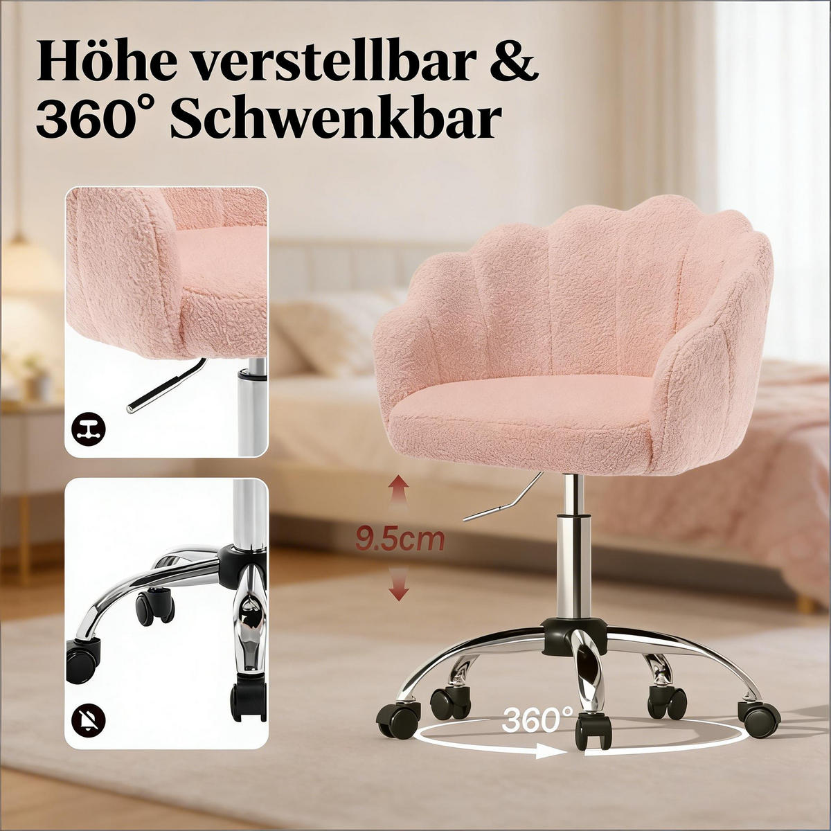 DREHSTUHL mit Blütenblatt Design höhenverstellbar 44 bis 53,5 cm - Rosa, Textil (37.5/82/55cm) - Gisaae