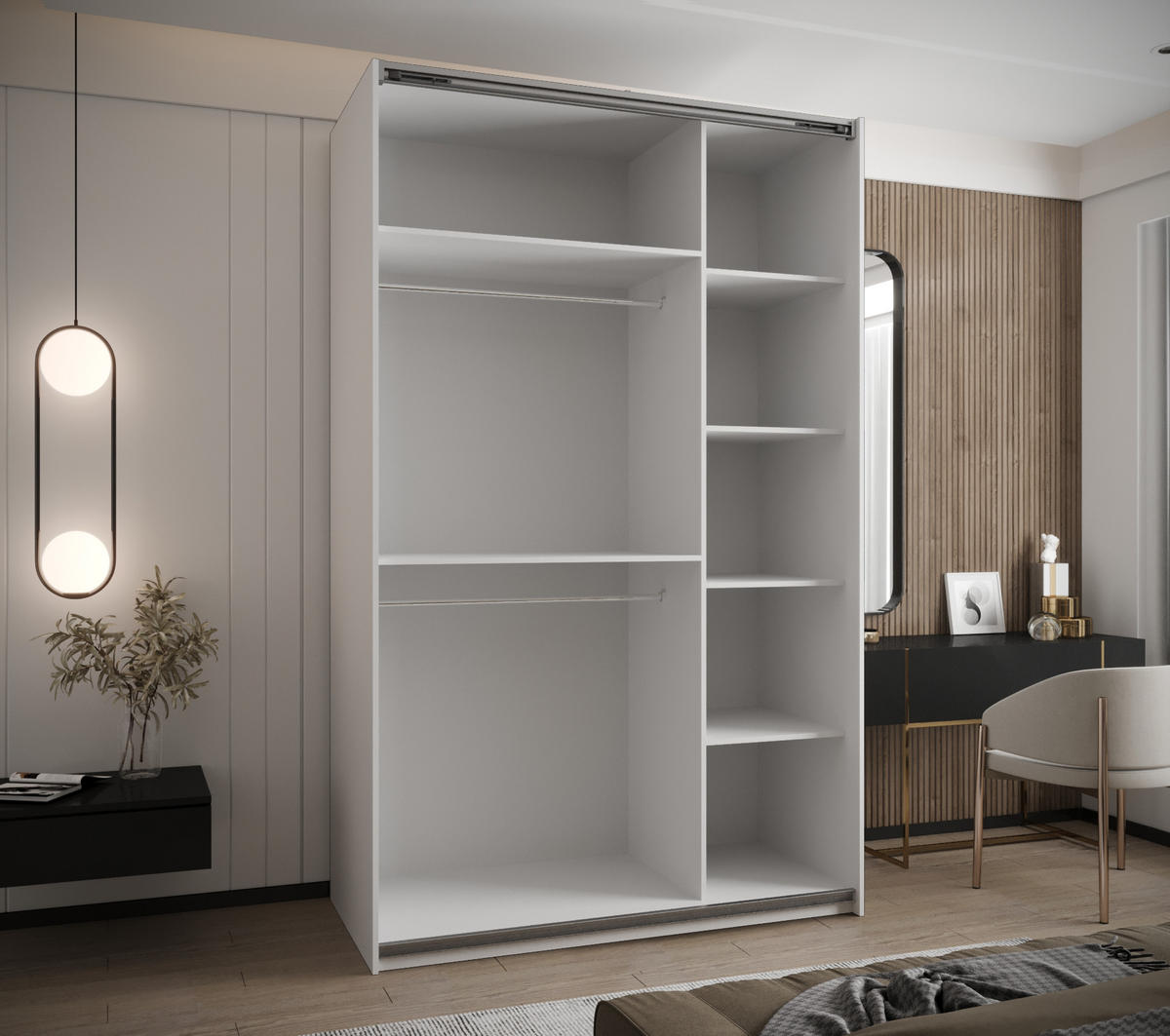 SCHWEBETÜRENSCHRANK 245,5/150/64 2-türig - Goldfarben/Weiß, Holz/Metall (150/245/64cm) - Abiks Möbel